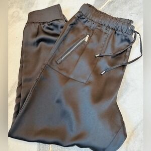 Calvin Klein Womens Black Satin Jogger Pants Size L Athleisure, Lux, Streetwear‎